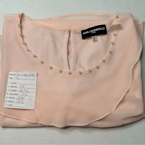 Karl Lagerfeld Paris Tiered Short Sleeve Soft Pink Layered Blouse - Picture 12 of 13